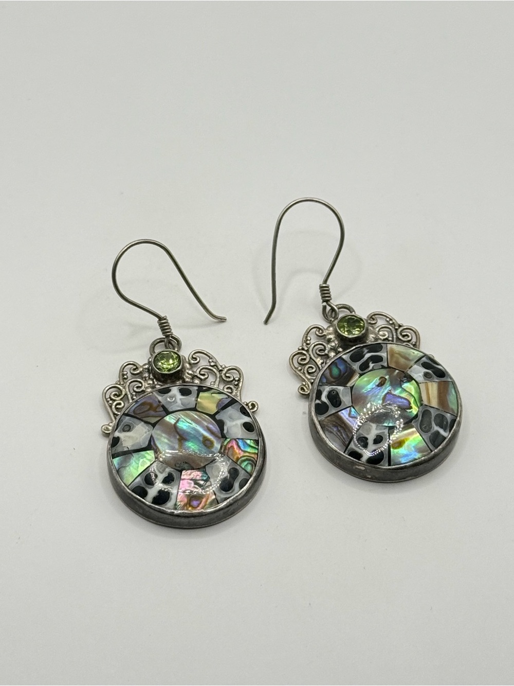 Large signed 925 sterling silver earrings with Abalone and Mother-of-Pearl